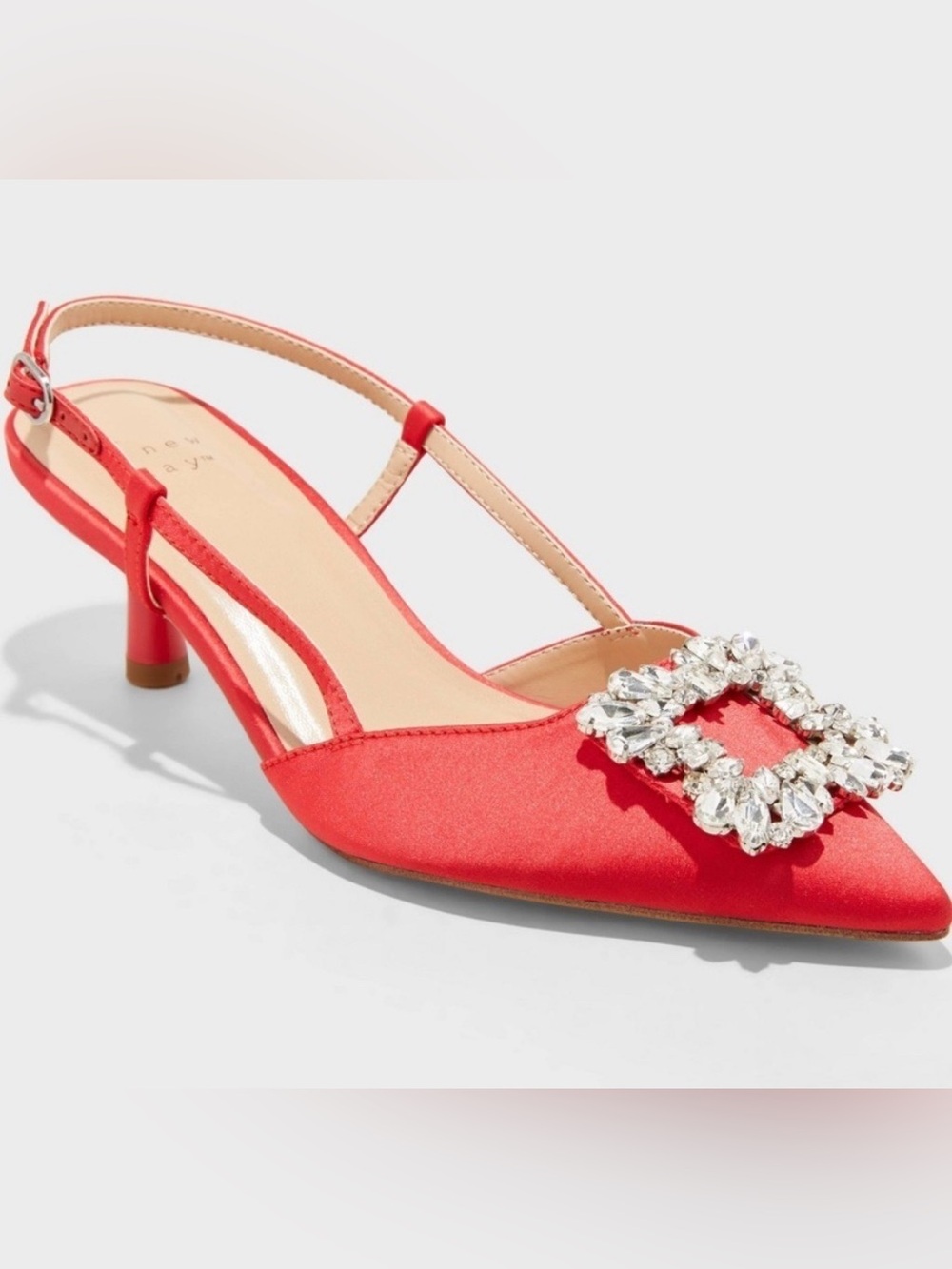 A New Day Annette Red Satin Slingback kitten heels